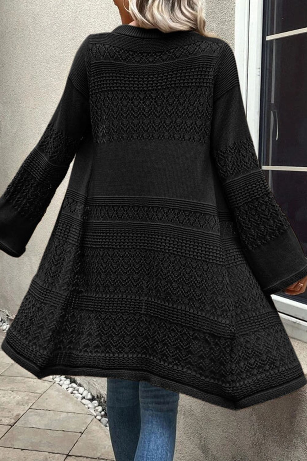 Black Pointelle Knit Cardigan
