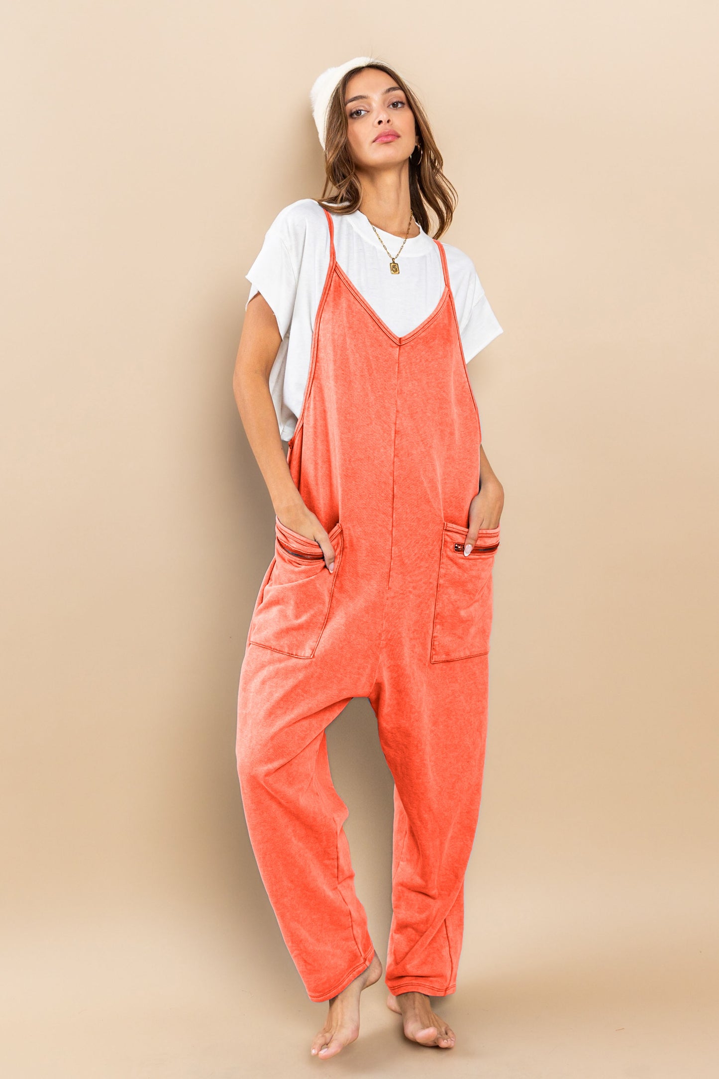Orange Mineral Wash Harem Jumpsuit
