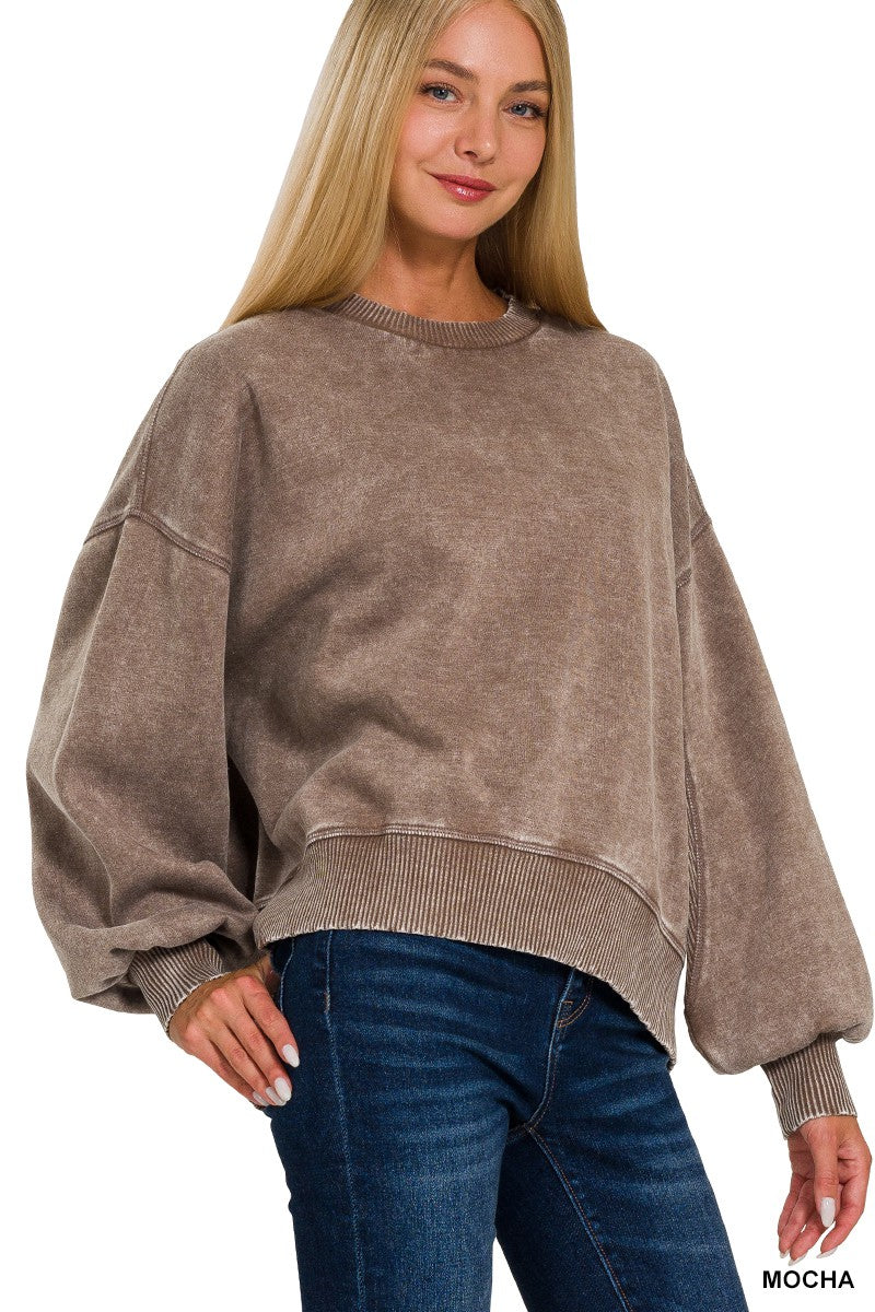 Mocha Acid Wash Pullover