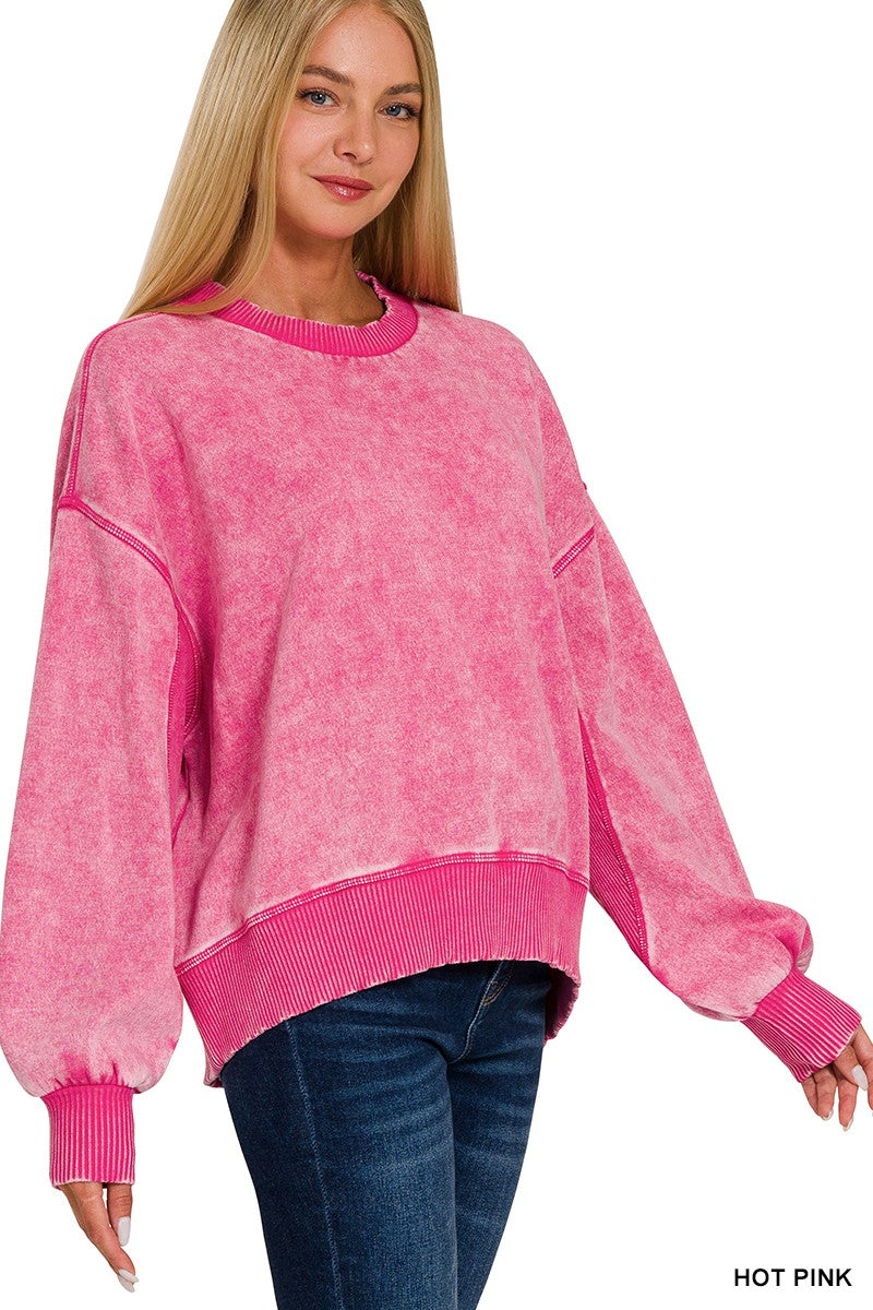 Hot Pink Acid Wash Pullover