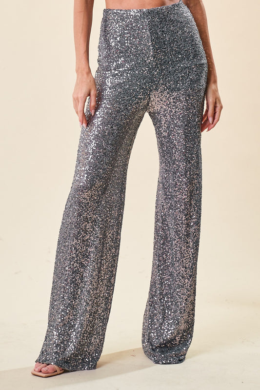 Charcoal High Waisted Sequin Pants