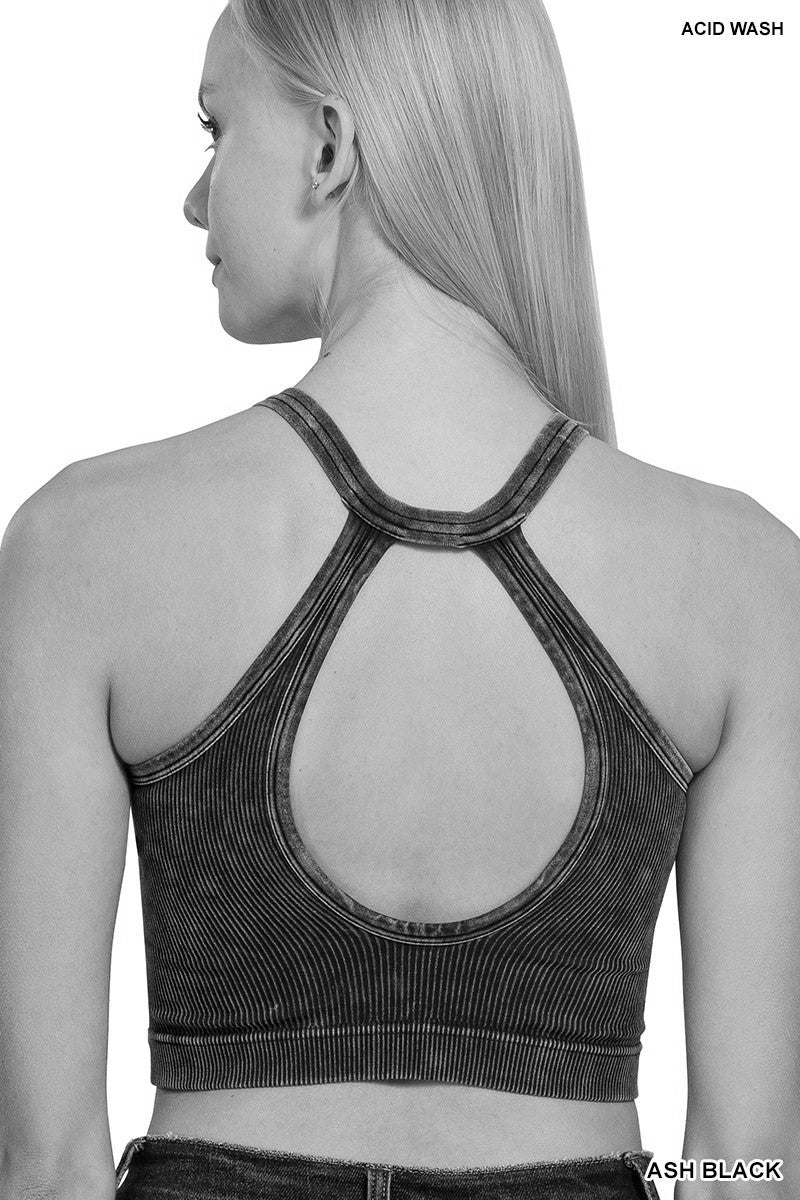 Ash Mocha Ribbed V-Neck Crop Top