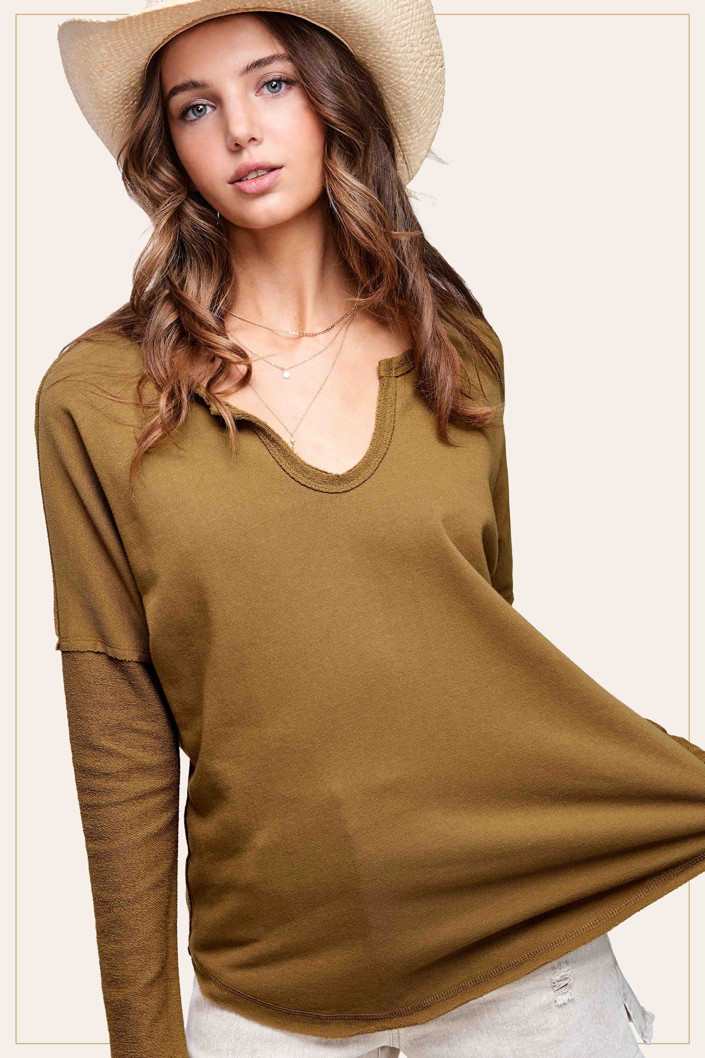 Khaki Textured Long Sleeve Top