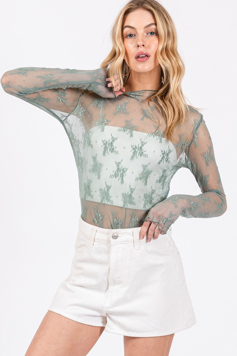 Sage L/S Floral Lace Top