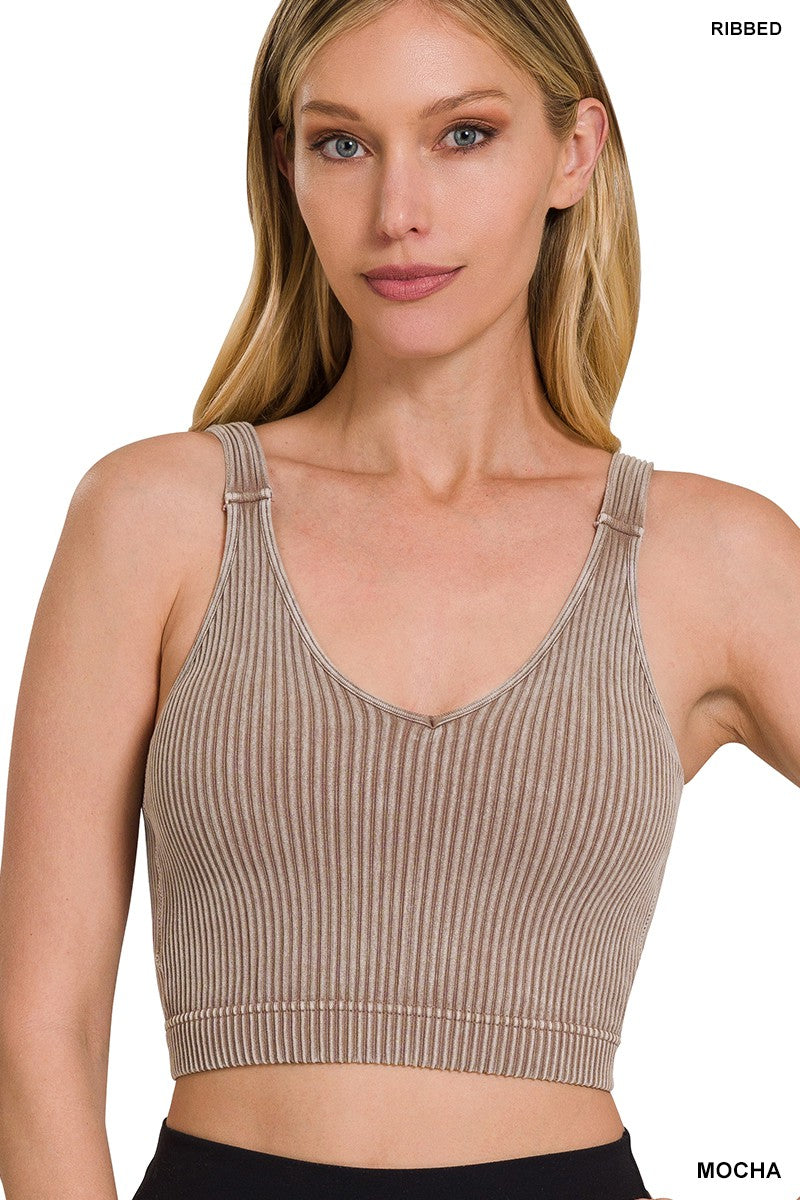 Mocha Washed Ribbed Crop Top