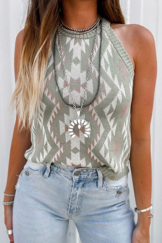 Olive Aztec Printed Tank