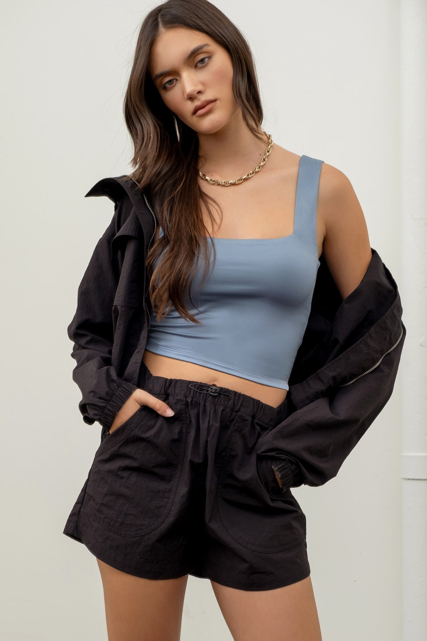 Denim Square Neck Top