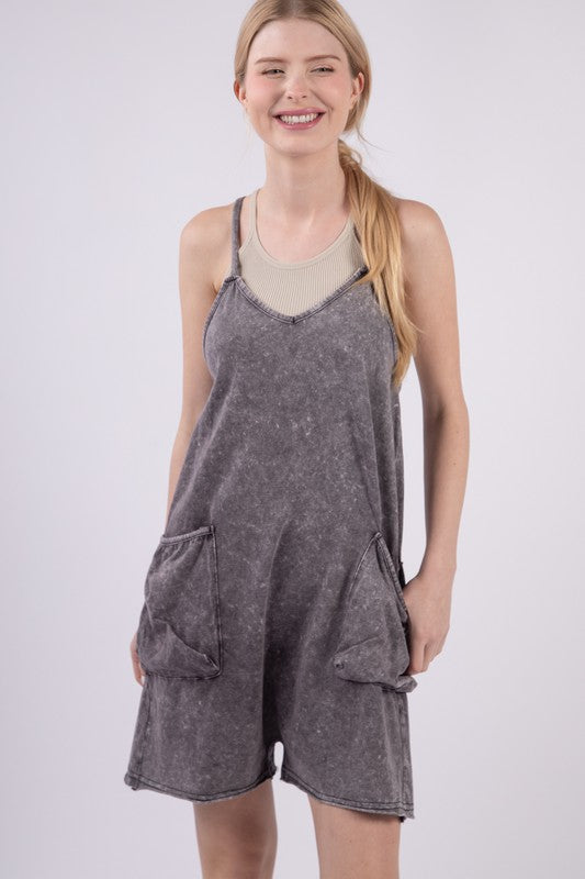 Acid Wash Raw Edge Romper