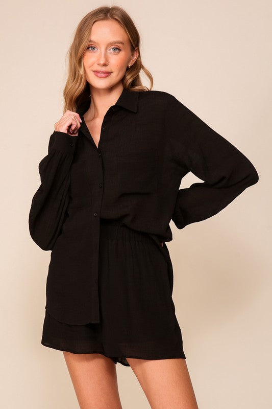 Black Linen Button Down