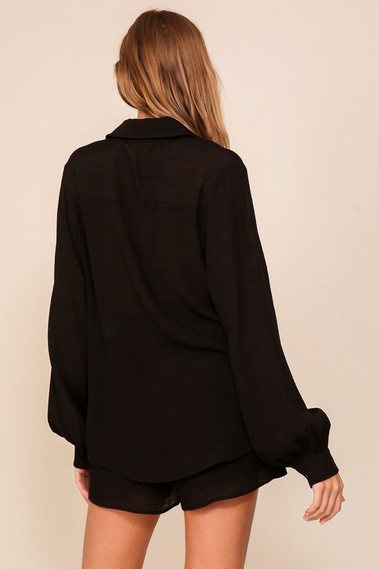 Black Linen Button Down
