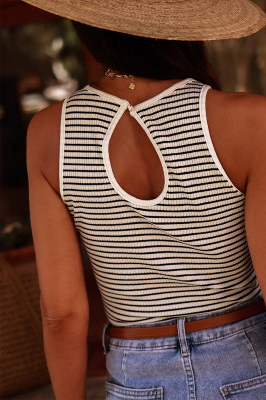 White Striped Ribbed Tank