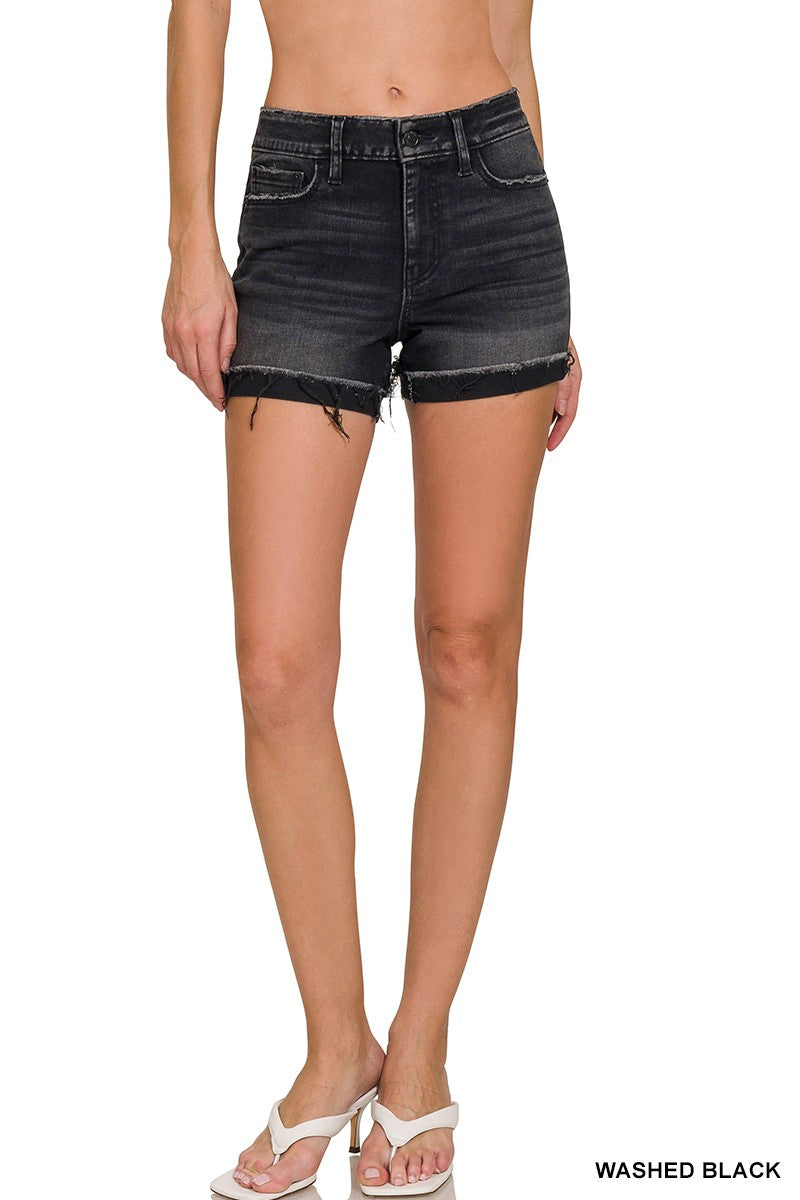 Black Cuffed Denim Shorts