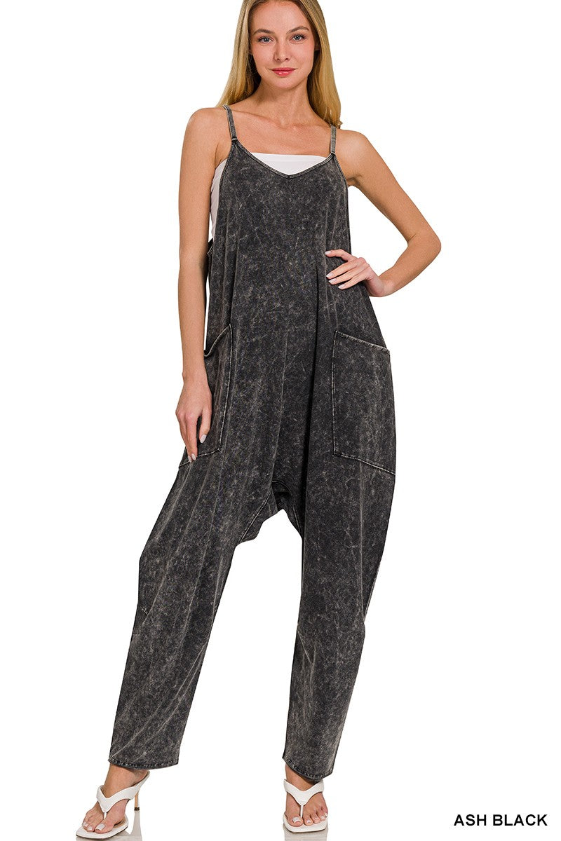 Black Acid Wash Jumpsuit w/ Pocket