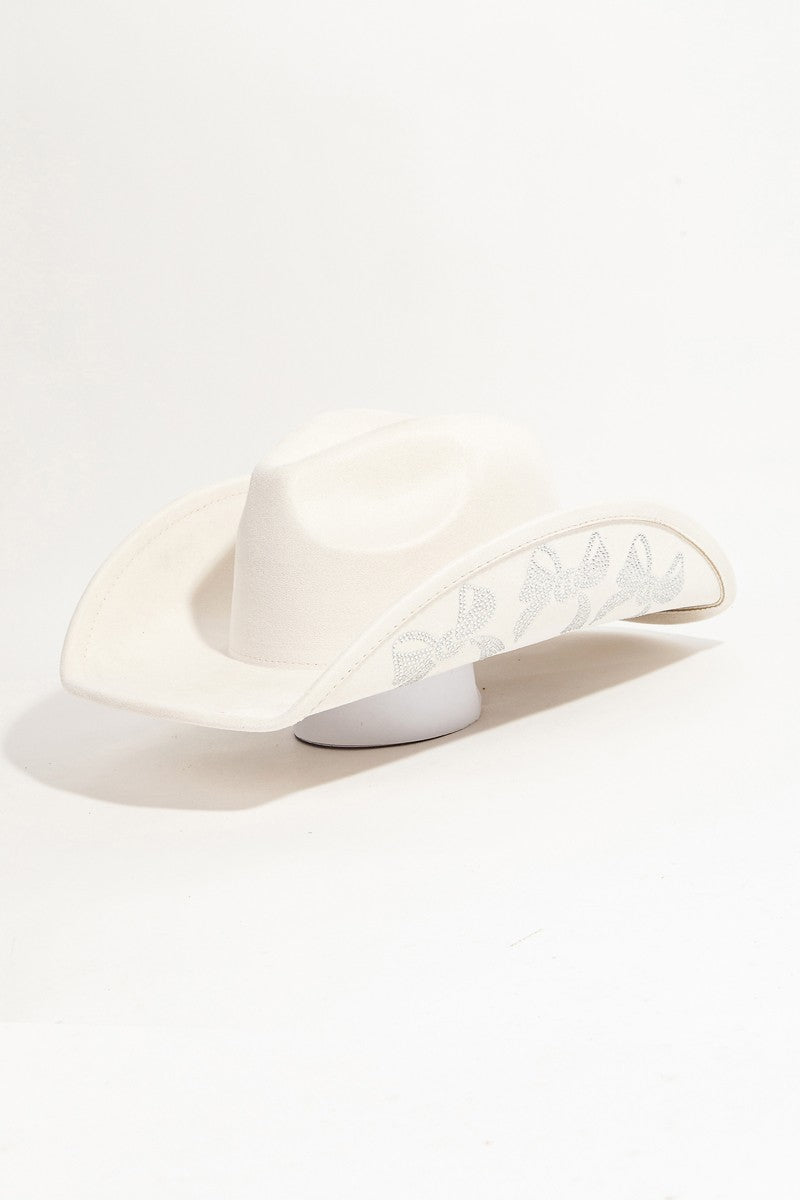 Ivory Rhinestone Bow Cowboy Hat