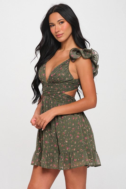 Olive Open Back Mini Dress