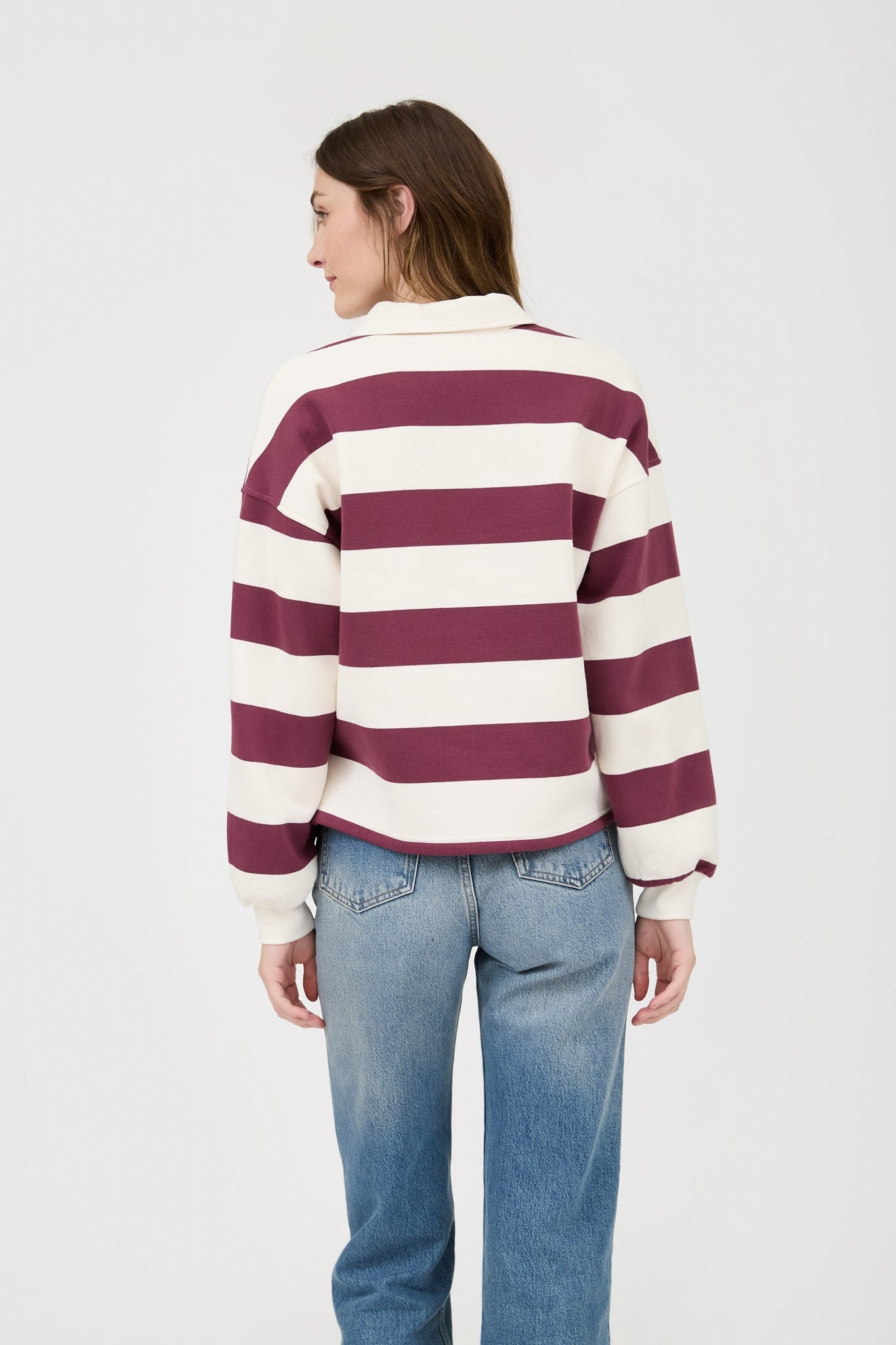 Maroon Striped Collared Long Sleeve Top