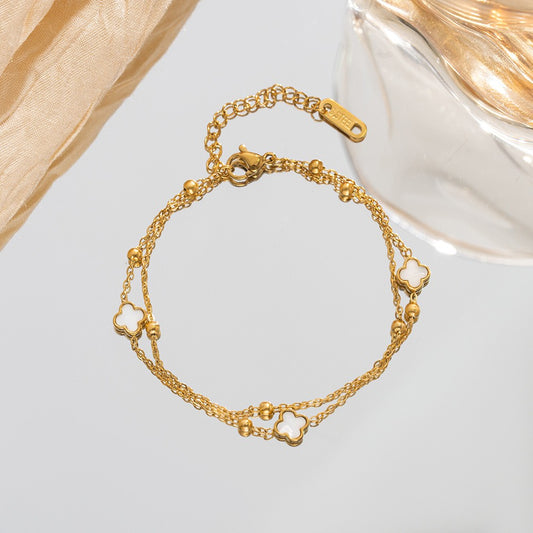 18k Stainless Steel White Clover Bracelet