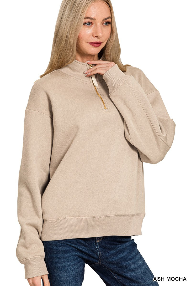 Sand Beige Quarter Zip Pullover