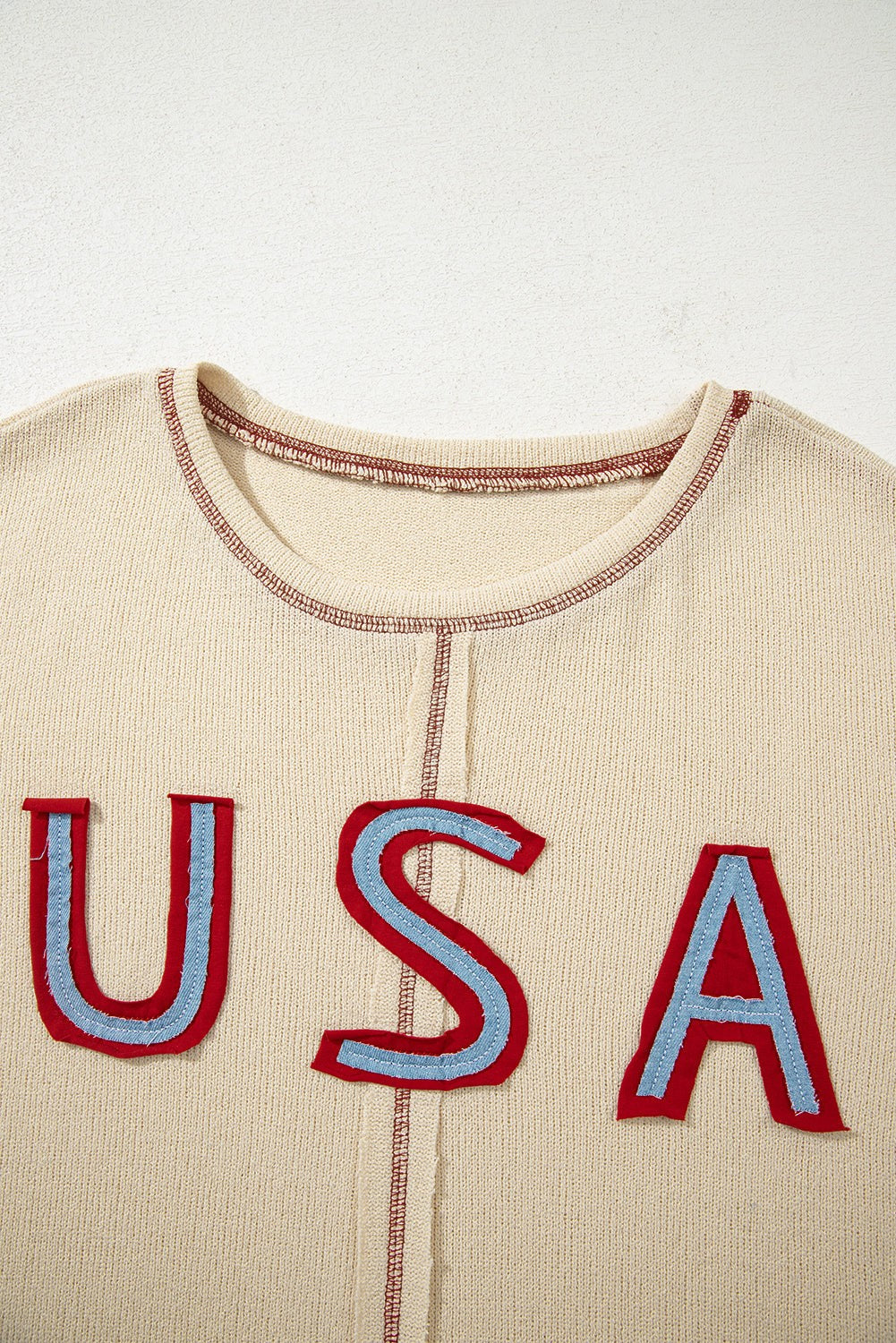 Beige USA Star Patchwork Top