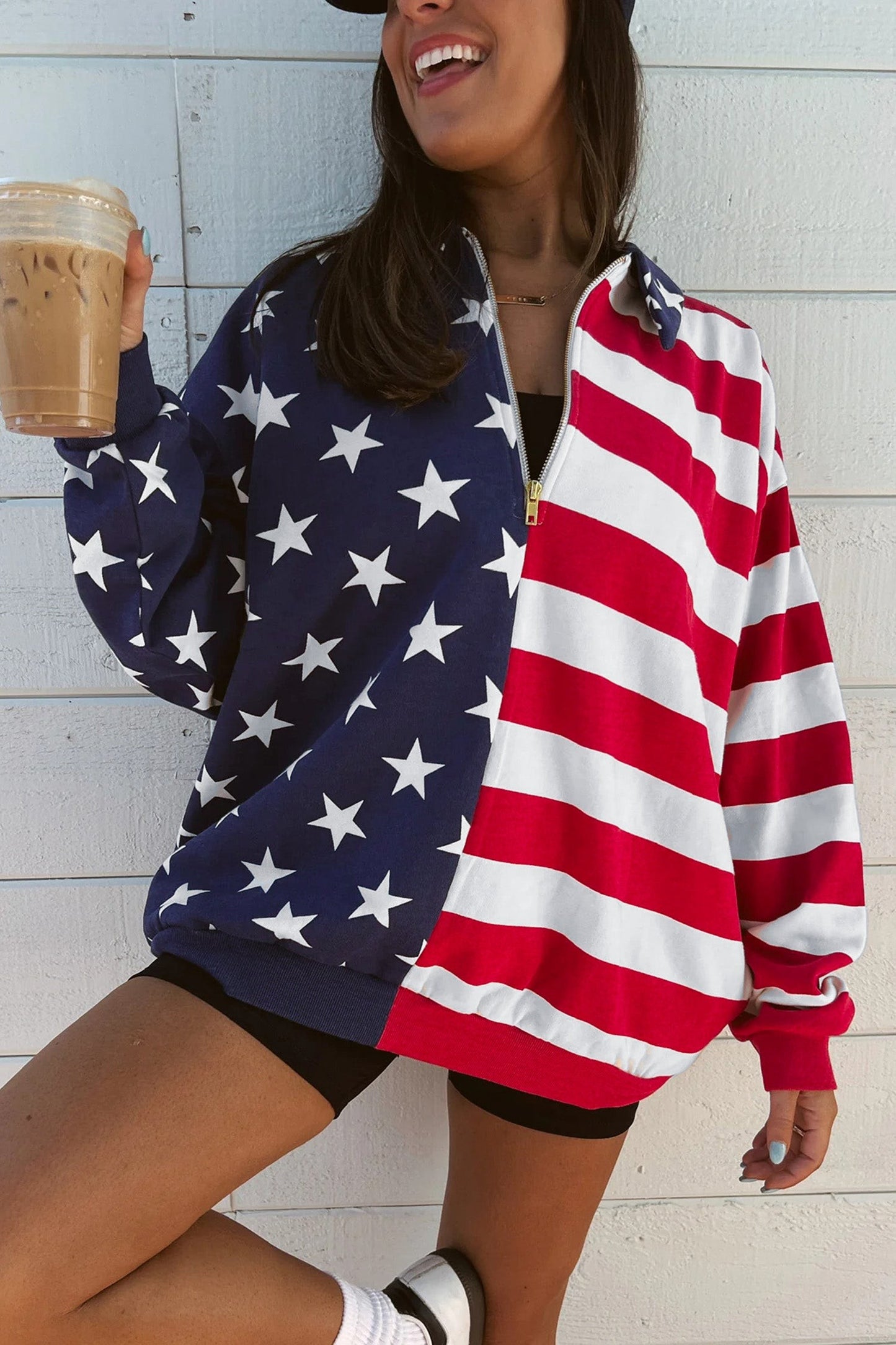 Stars Stripe Sweatshirt Patriotic Zip Oversized Pullover