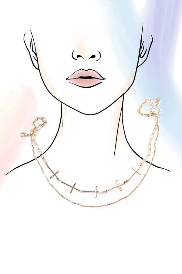CROSS LINK DOUBLE LAYER NECKLACE: GOLD