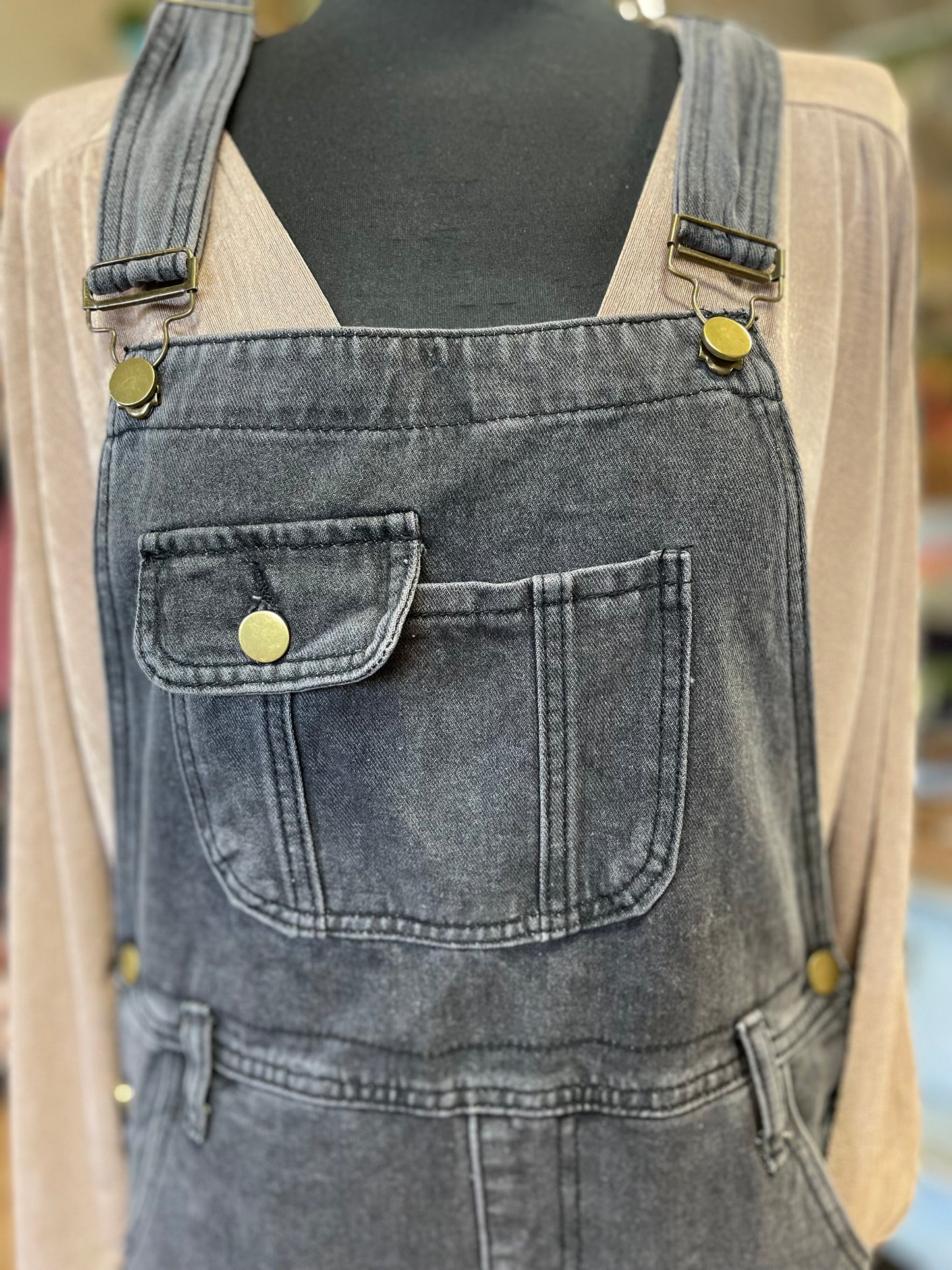 Black Vintage Washed Denim Overalls