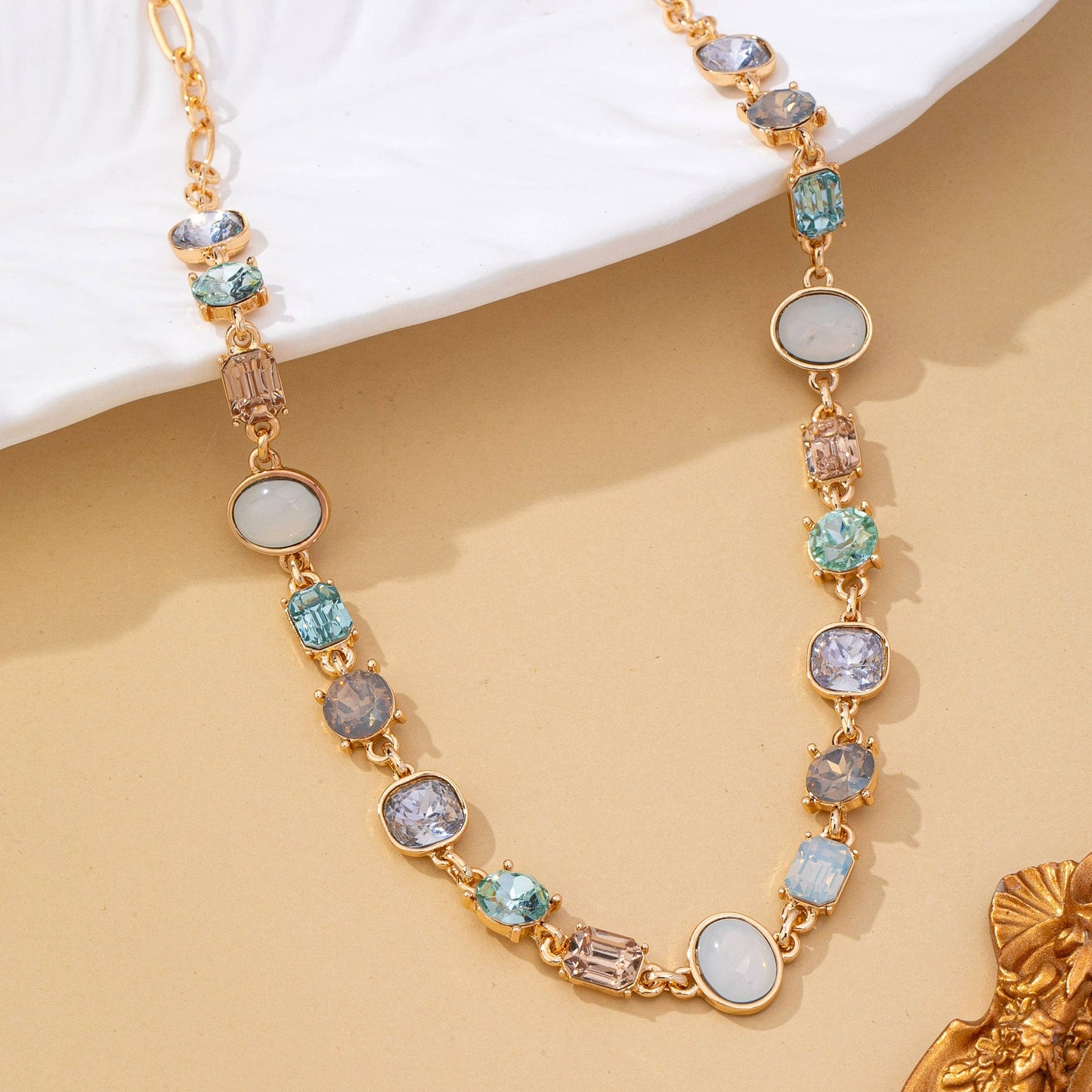 Multi Gemstone Opal Crystal Link Necklace