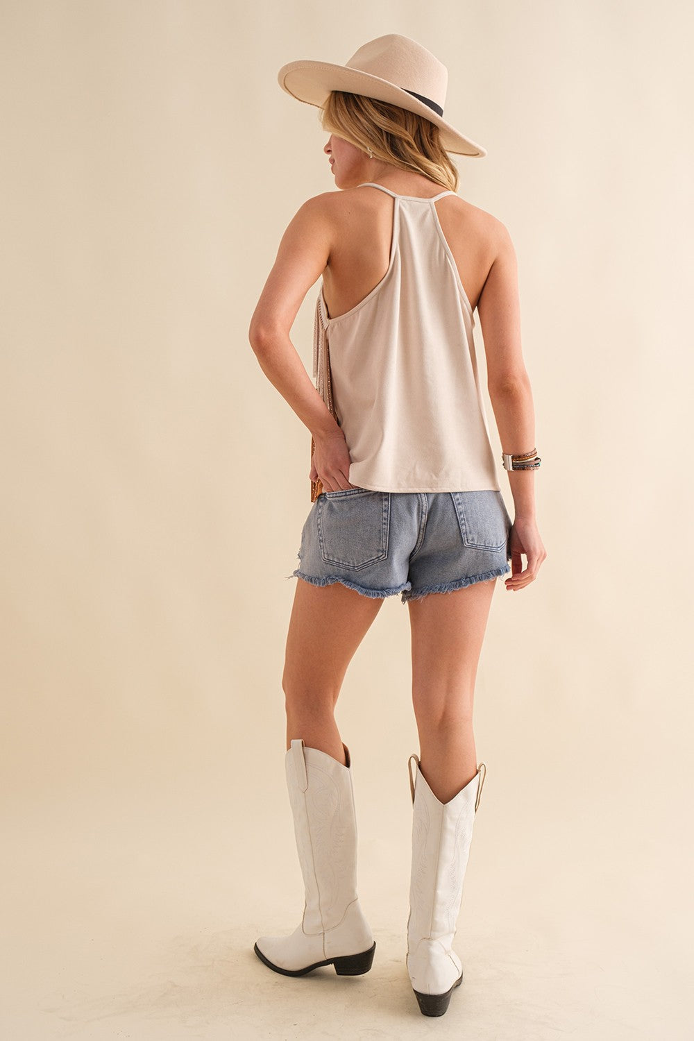 Multi Camel Suede Fringe Top