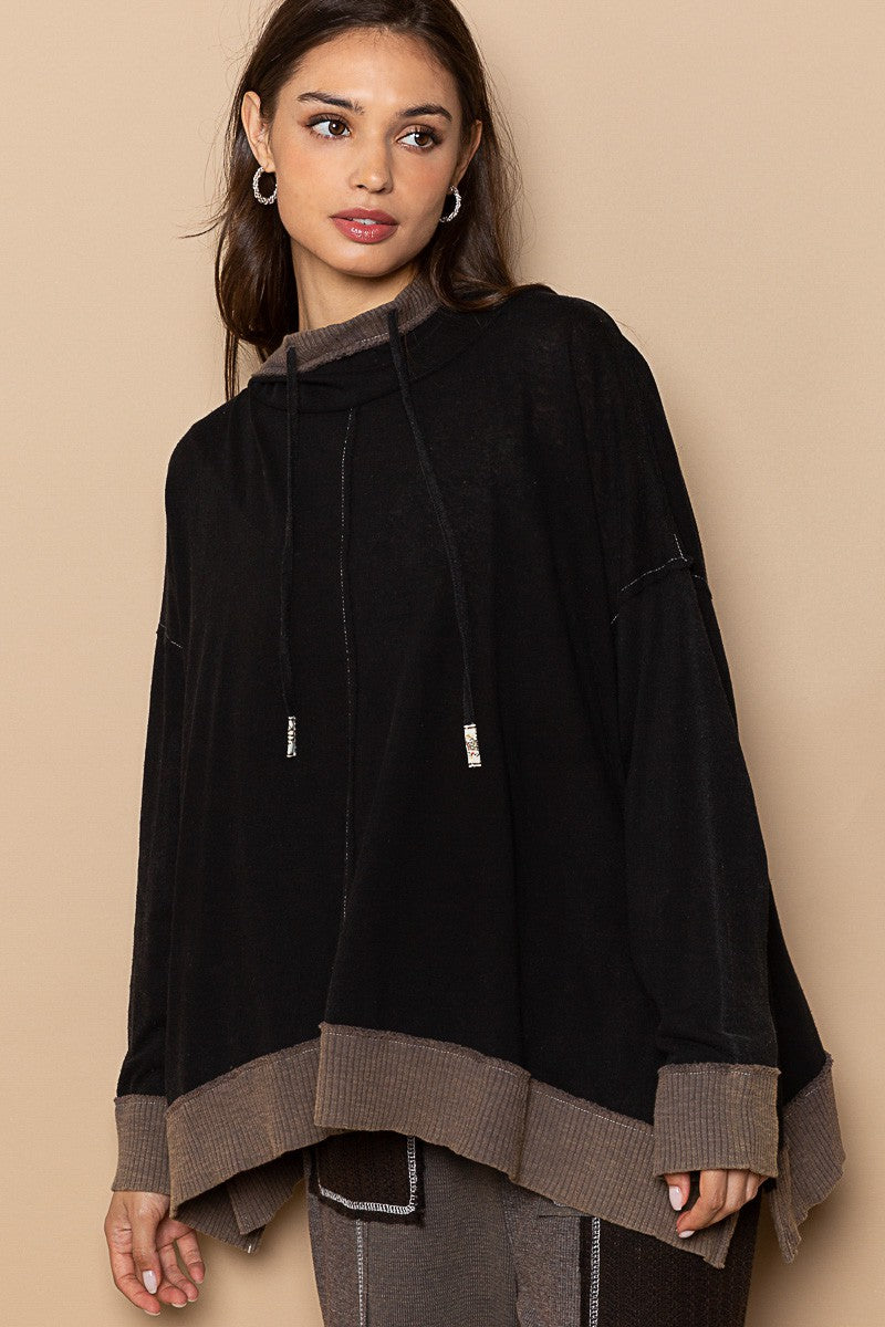 Black Mock Neck Hoodie