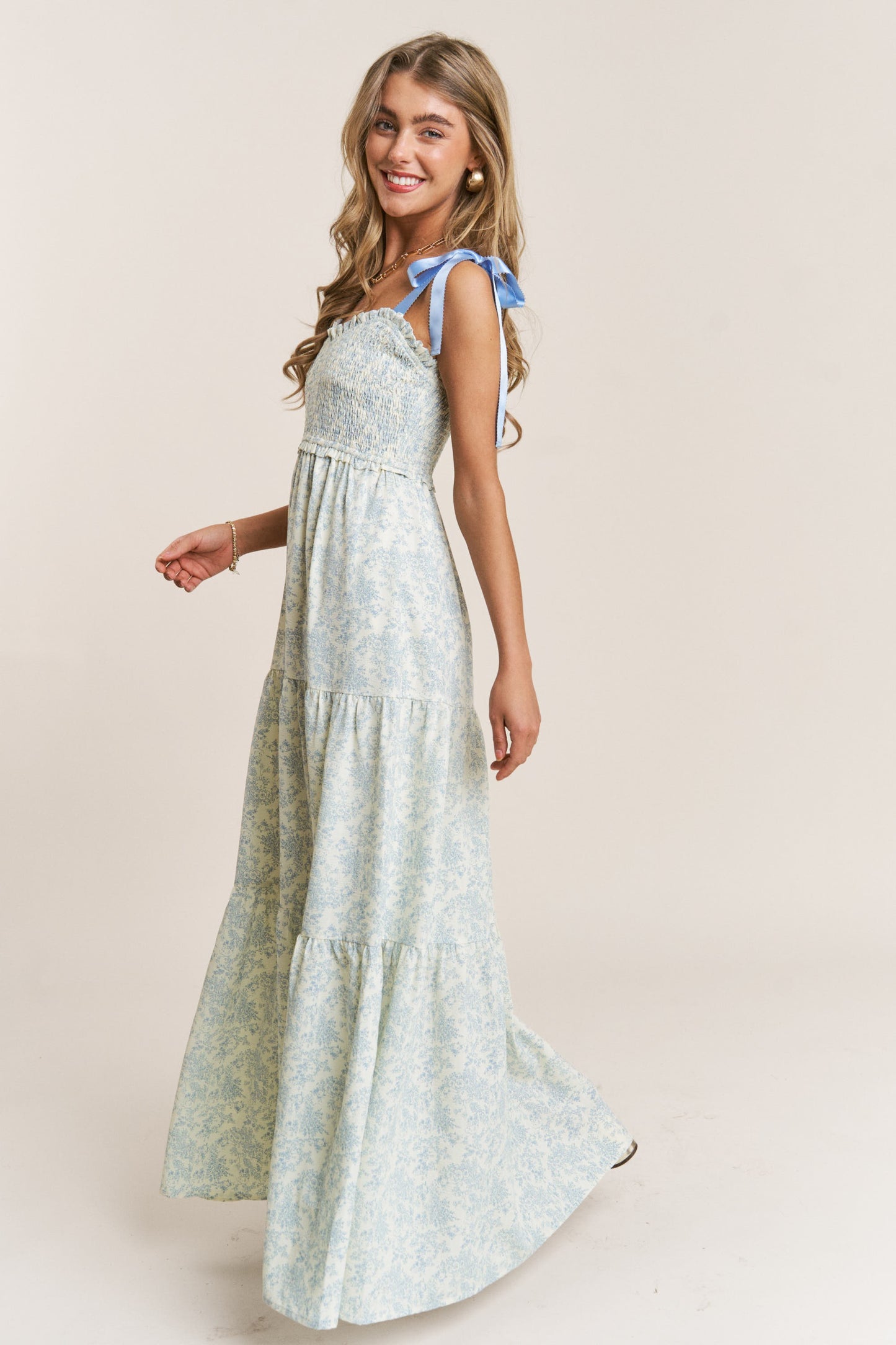 Blue Floral Tiered Dress