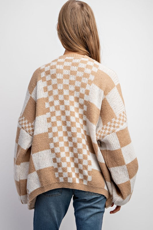 Taupe Checkered Cardigan