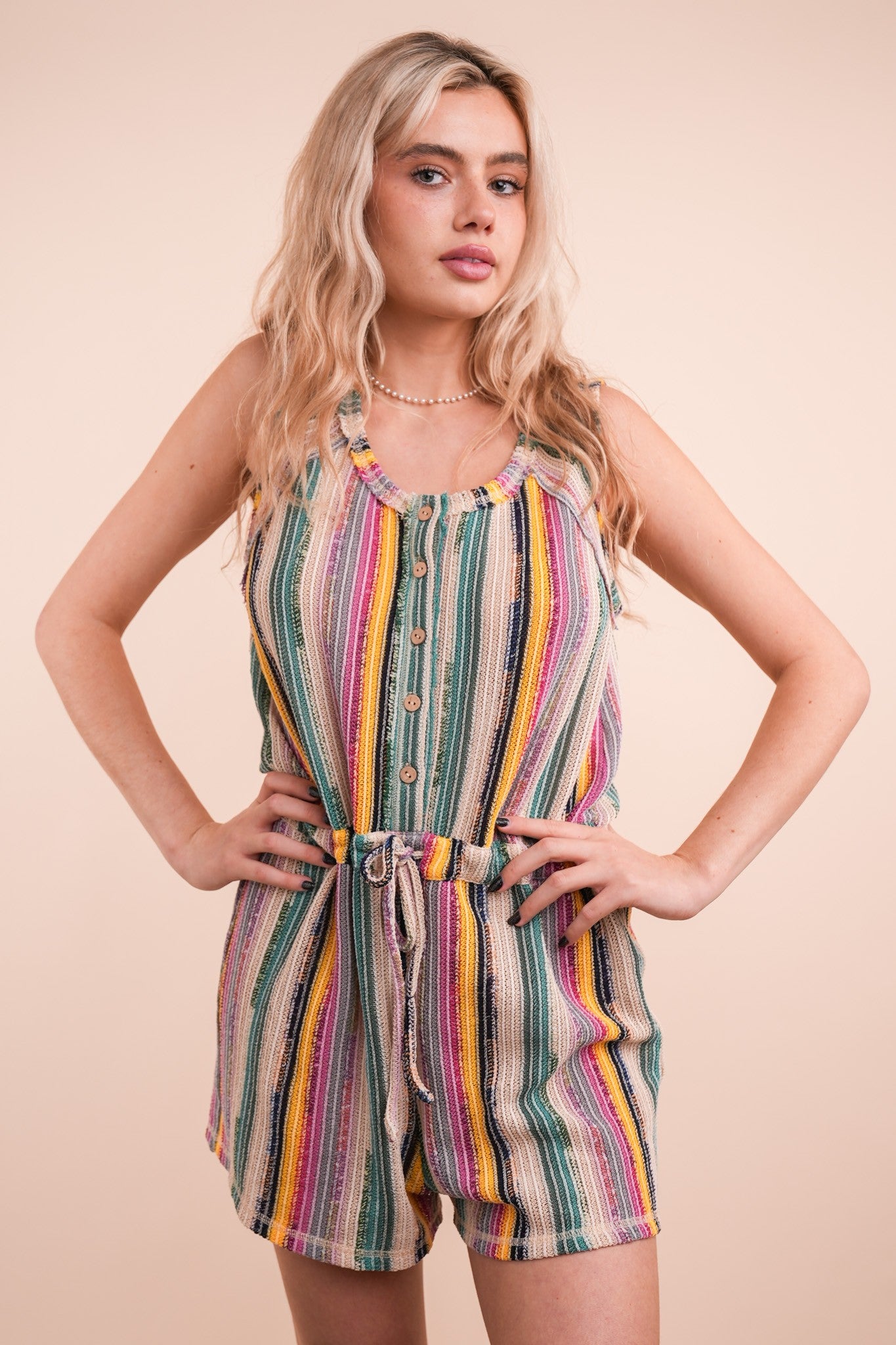 Crochet Multi Color Striped Romper