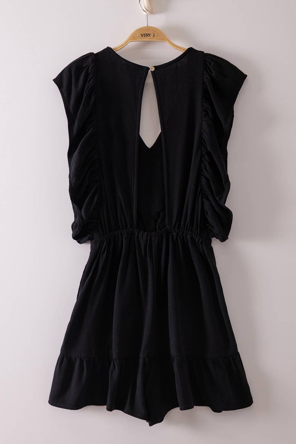 Back Cutout Detail Ruffled Sleeve Romper:Orange