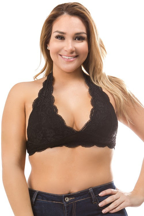 Black Plus Size Lace Halter Bralette