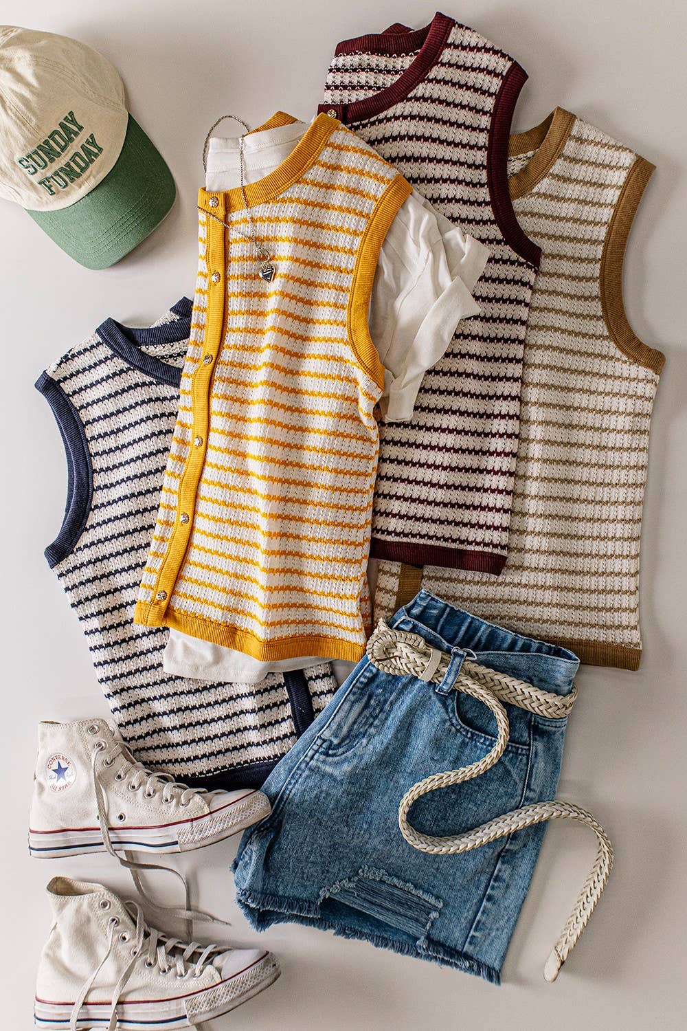 Stripe Knit Button Down Top: YELLOW