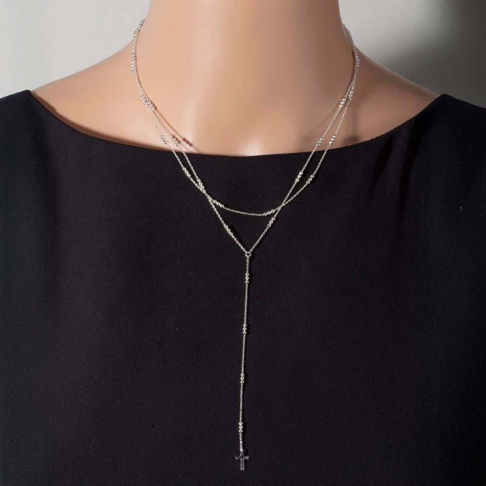 Dainty Layered Gold Mini Cross Pendant Y Necklace
