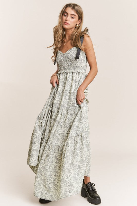 Black Floral Tiered Dress