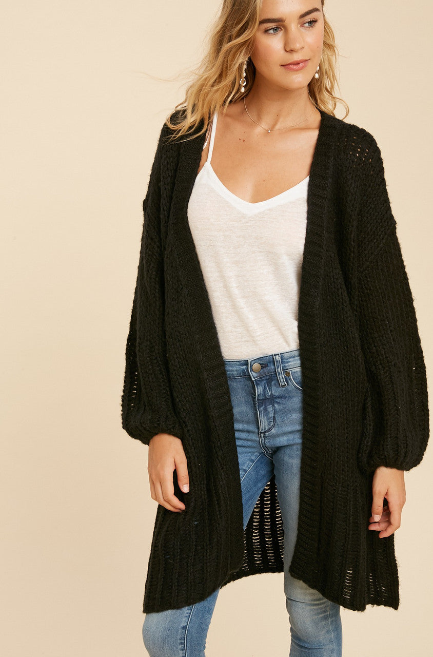 Black Oversized Knitted Cardigan