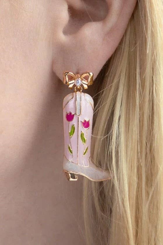 Western Floral Cowboy Boot Earrings