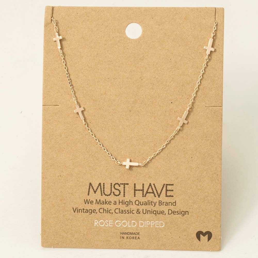 Metallic Dainty Cross Station Necklace