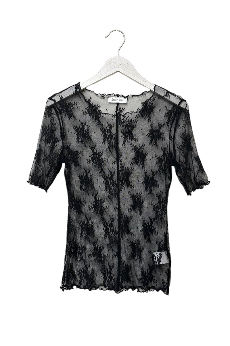 Black S/S Floral Lace Top