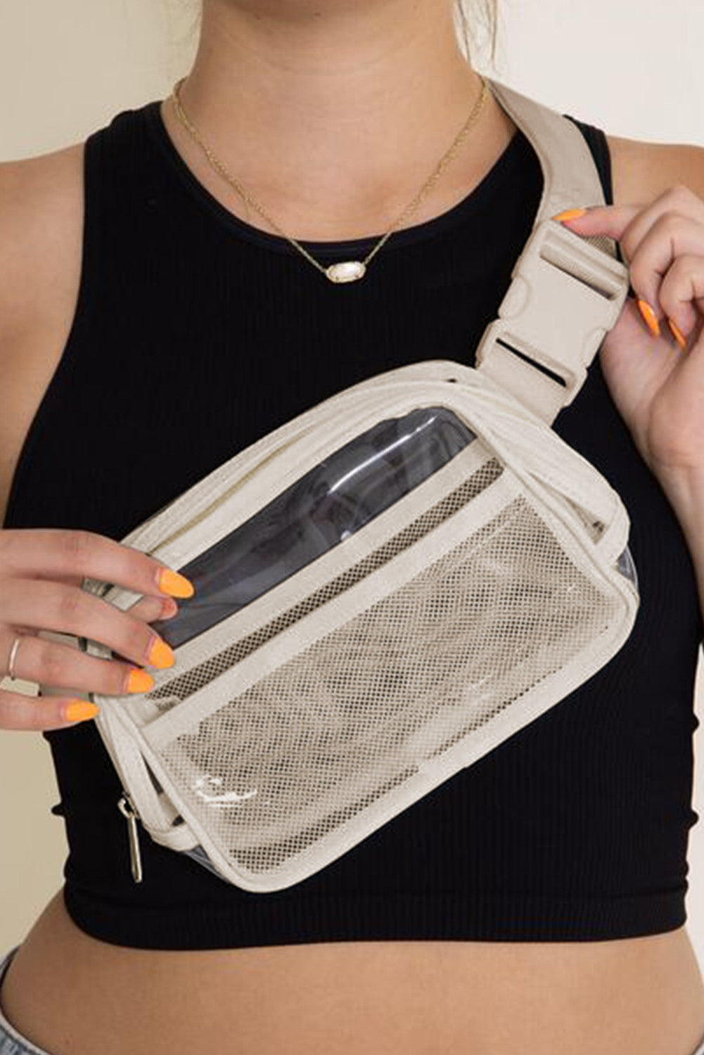 Beige Clear Belt Bag