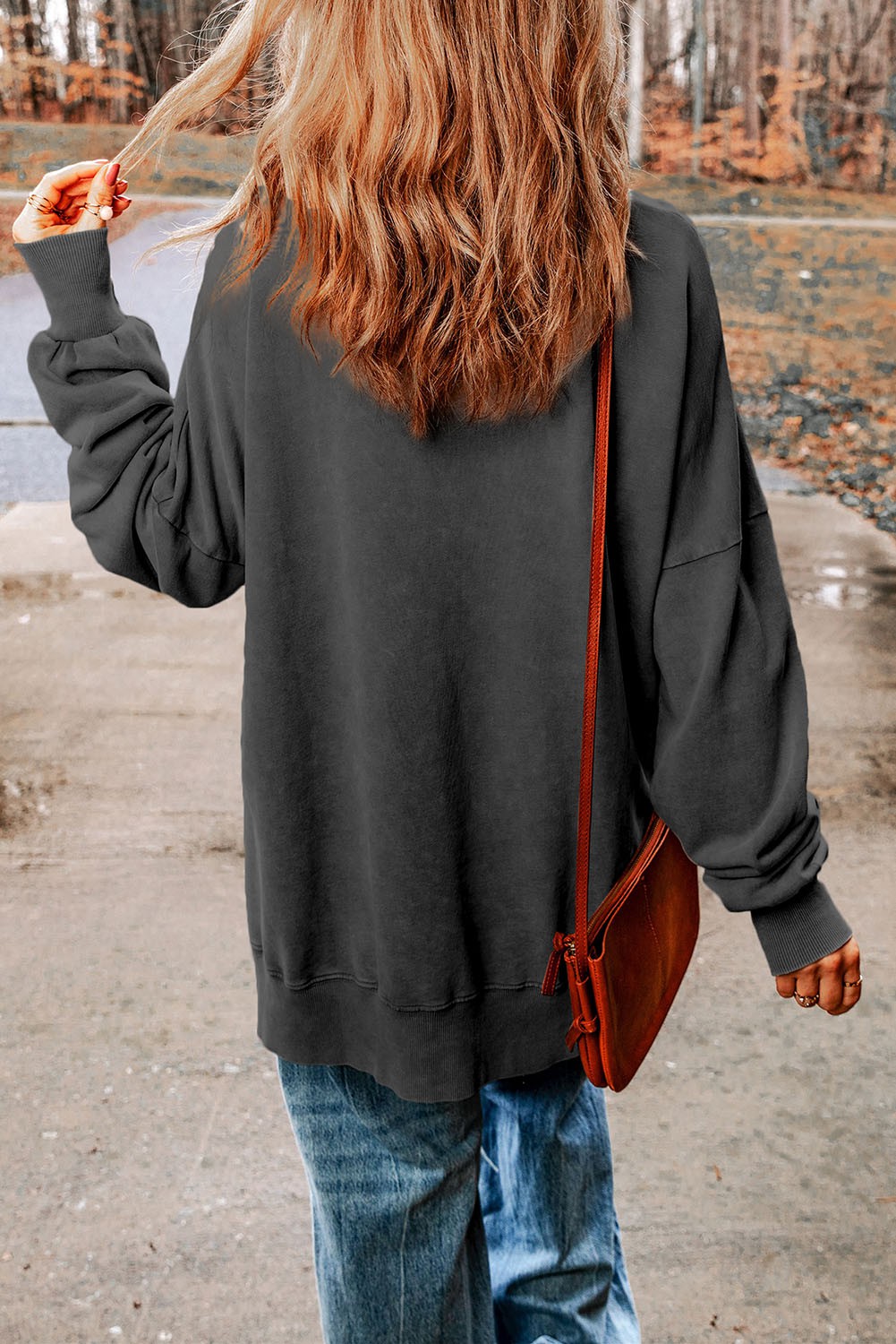 Black Drop Shoulder Ribbed Trim Oversized Sweater