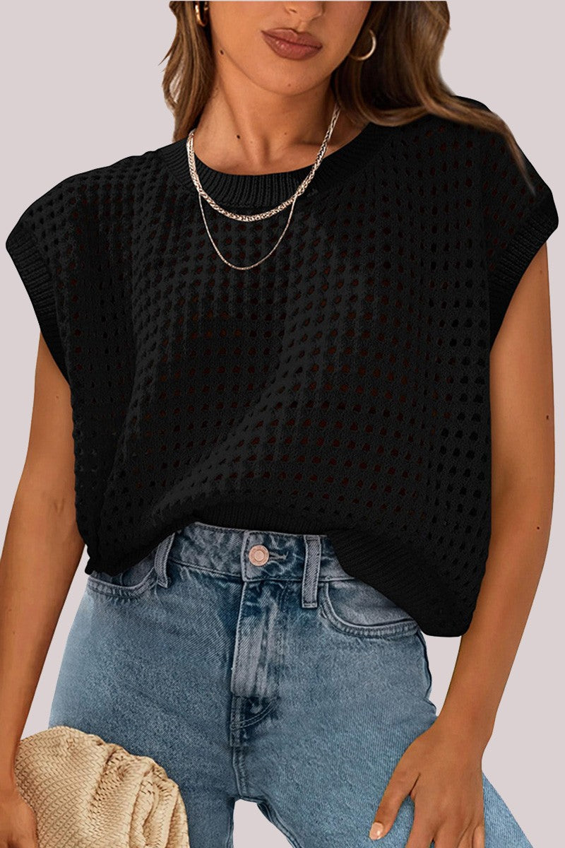 Black Open Knit Top