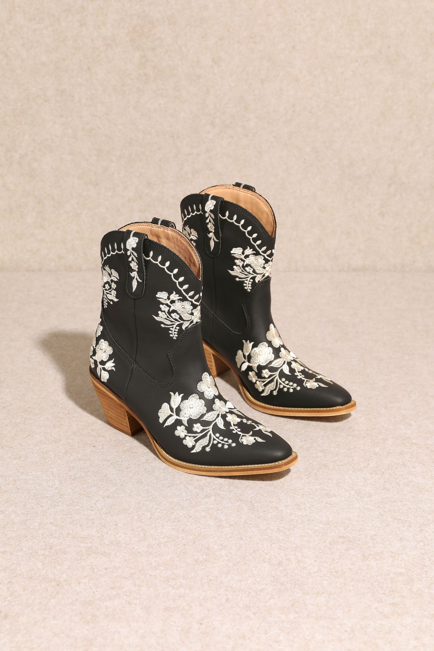 Black Floral Stitched Ankle Boot