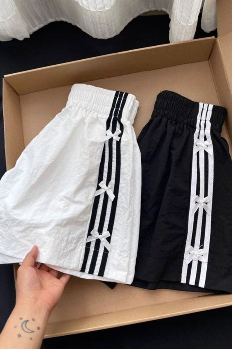 Black Stripe Shorts with Bow