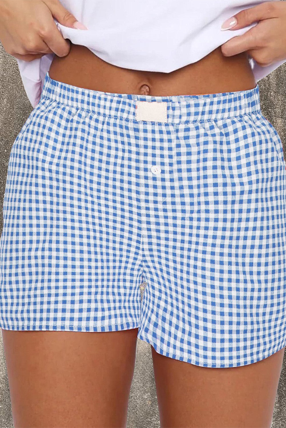 Blue Gingham High Waisted Shorts
