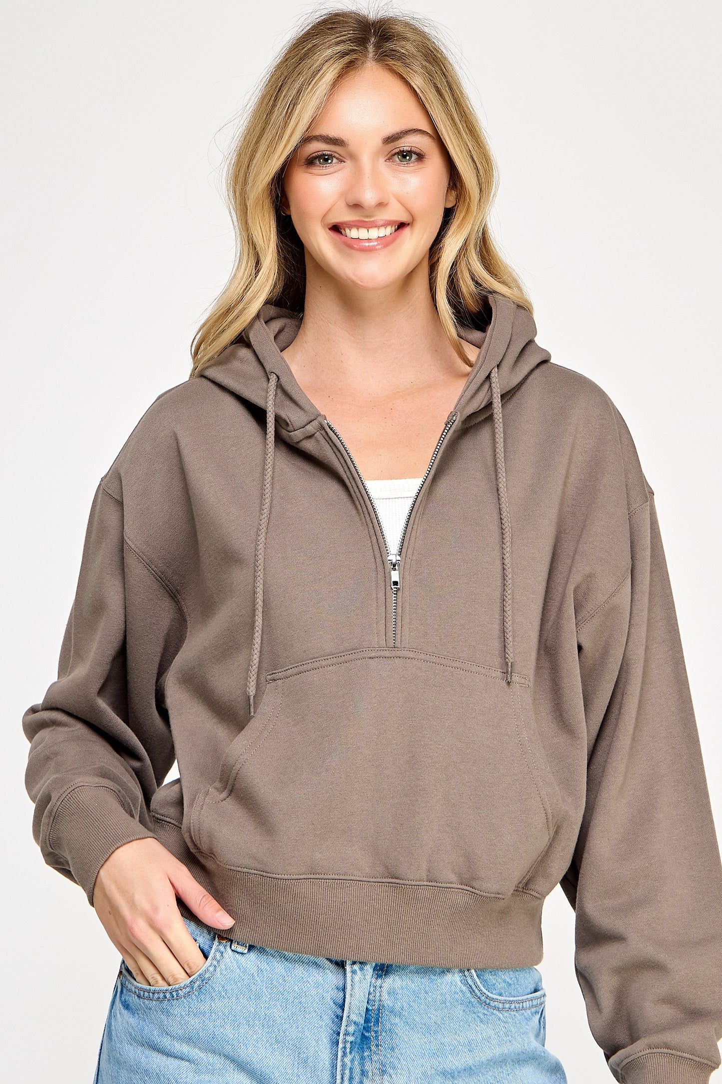 Brown Half Zip Hoodie