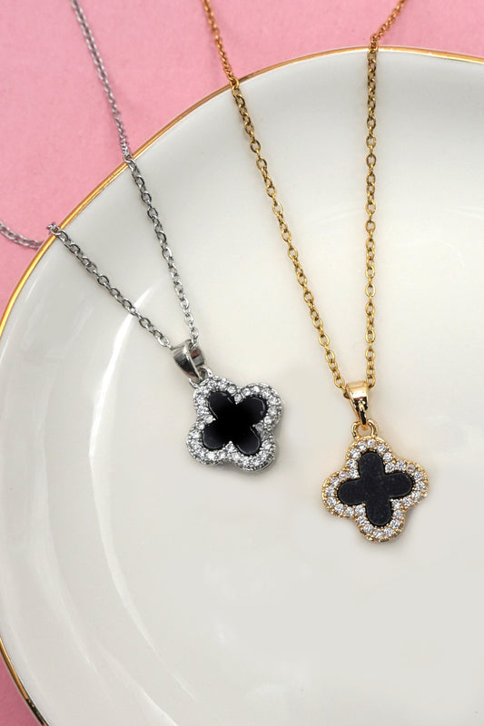 Clover and Rhinestone Necklace