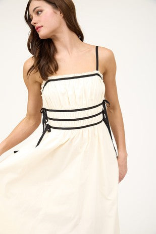 Cream Contrast Midi Dress with Bows